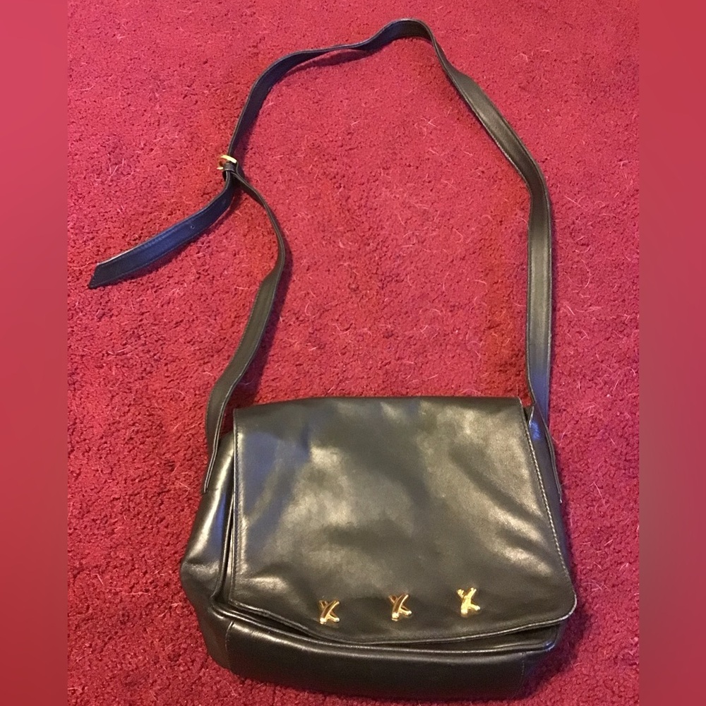 PALOMA PICASSO VINTAGE BLACK LEATHER SHOULDER BAG GUC